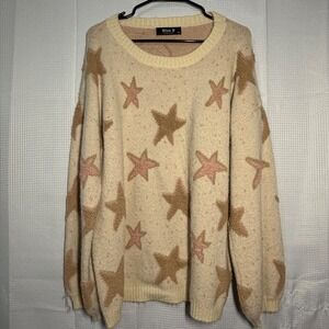 Blue B Collection Star Sweater M/L Cream Textured Knit Oversized Crewneck